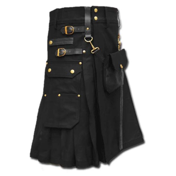 Celtic Leather Kilt with Leather Sporran-black
