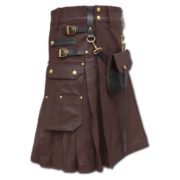 Celtic Leather Kilt with Leather Sporran-dark brown