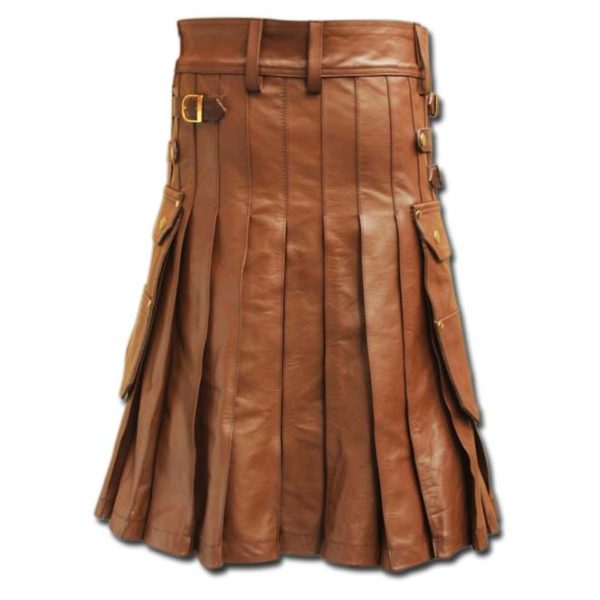 Celtic Leather Kilt with Leather Sporran-light brown 1