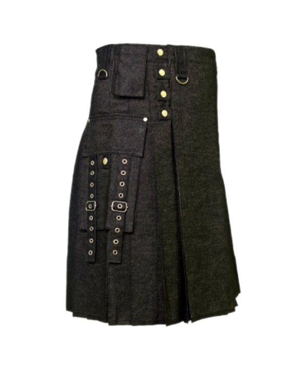 Men's Black Denim Modern Kilt-1