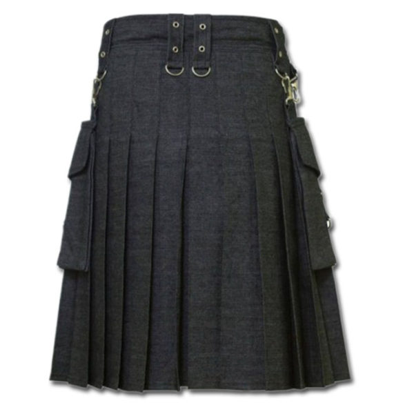 Men’s Black Denim Modern Kilt-2