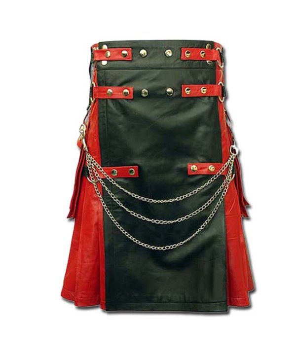 Red & Black Leather Fashion Kilt
