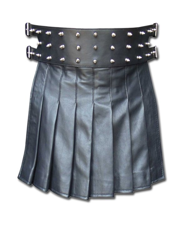 Black Mini Leather Gladiator Kilt with Studs