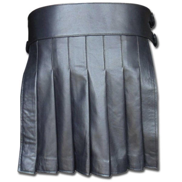 Black Mini Leather Gladiator Kilt with Studs-2