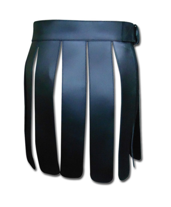 Black Short Leather Gladiator Kilt-1