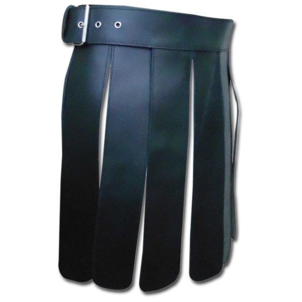 Black Short Leather Gladiator Kilt-2