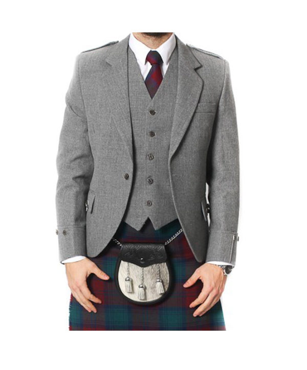 Light Grey Tweed Argyle Jacket And 5 Button Vest-6