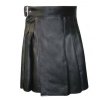 Cowhide Black Open Pleated Leather Kilt
