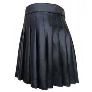 Cowhide Black Open Pleated Leather Kilt