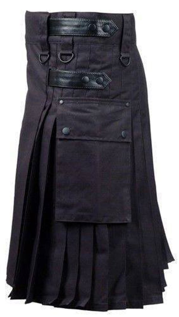 Black Utility Kilt with Leather Strap - Image 3