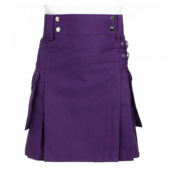 Ladies Purple Utility Scottish Kilt Skirt Cotton BNWT Free Ladies Kilt Pin