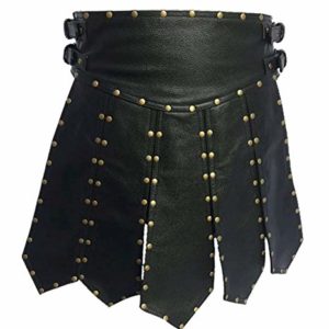 Mens Real Black Leather Heavy Duty Gladiator Kilt