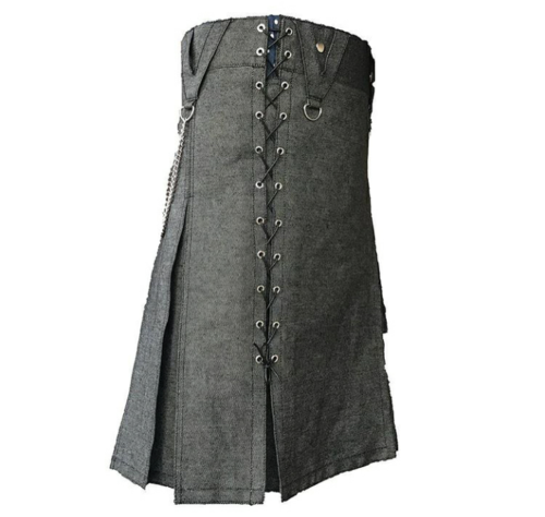 New black denim utility kilts for men with new style