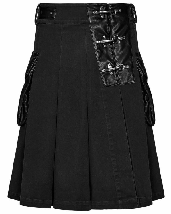 Handmade Stylish Men’s Gothic Fashion Wedding Kilt Black Leather Pockets 1