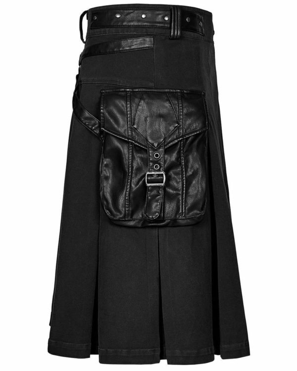 Handmade Stylish Men’s Gothic Fashion Wedding Kilt Black Leather Pockets2
