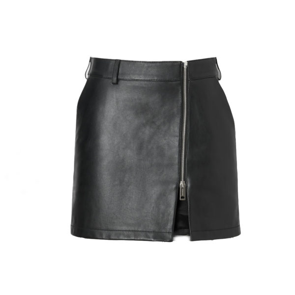Zip-front Leather Mini Skirt