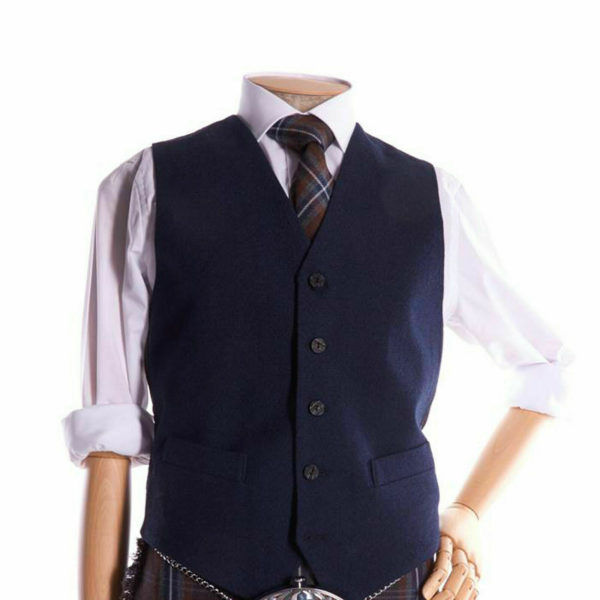 Men’s Scottish Navy Blue Wool Argyle Kilt Jacket, 5 Button Waistcoat