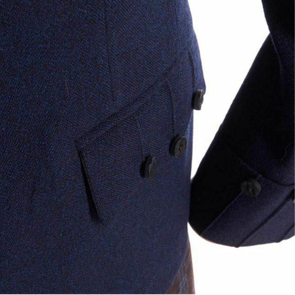 Men’s Scottish Navy Blue Wool Argyle Kilt Jacket, 5 Button Waistcoat