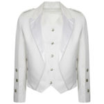Boys & Mens White Pipe Band Highland Prince Charlie Kilt Jacket & Waistcoat