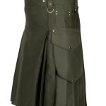 Olive Green Cargo Utility Kilts For Men