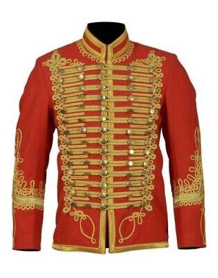 New Hussar Napoleonic Military Style Tunic Red Wool Men's Jacket