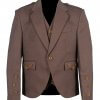 Light Maroon Scottish Tweed Argyle Kilt Jacket With 5 Button Vest