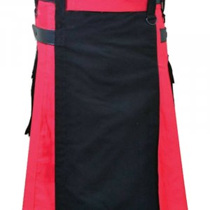 Scottish Men 100% Cotton Utility Kilt Black And Red