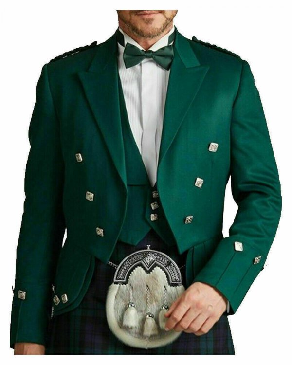 Prince Charlie Green Kilt Jacket Scottish Highland Custom Doublet Piper Jackets