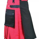 Scottish Men 100% Cotton Utility Kilt Black And Red