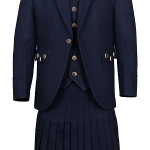 Men’s Scottish Navy Blue Wool Argyle Kilt Jacket wedding dress