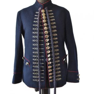 Men's Sokol Costume Embroidered Military Jacket Navy Blue and Golden Buttons
