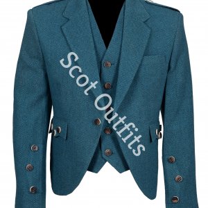 Lovat Blue tweed Argyle Highland Kilt Jacket with Five Button Waistcoat