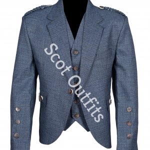 Men Gray Wool Argyle Jacket and with Five Button Waistcoat