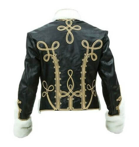 Leather Prussian Hussars Pelisse Jacket with white Fur