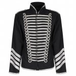 Black Silver Hussar Parade Gothic Jacket Military Drummer Steampunk Military drummer steampunk Jacket with Silver trim and braid on front