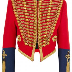 Women's Red Embellished Wool-felt Military Officer Jacket