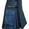 Men’s Navy Blue 100% Genuine Leather Straps Fashion Sport Utility Kilt