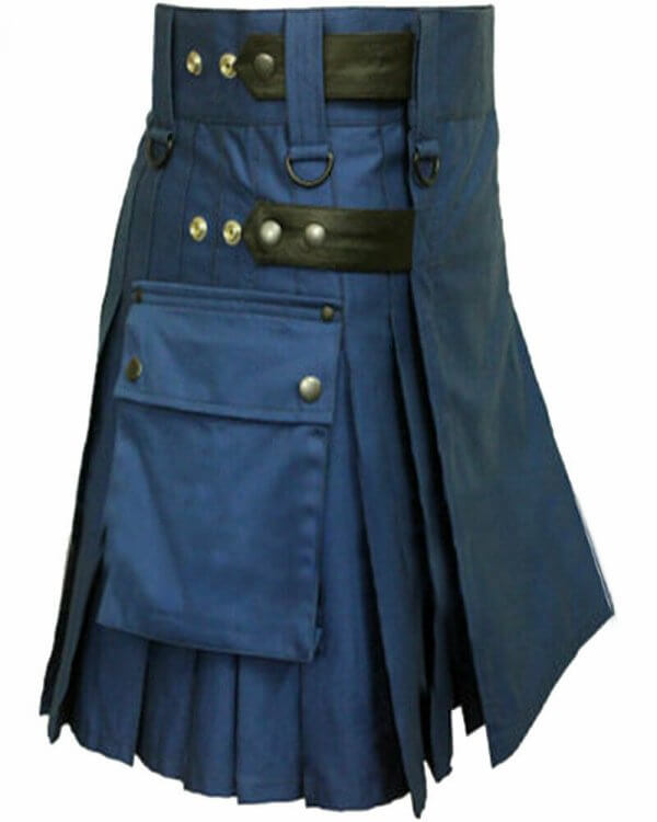 Men’s Navy Blue 100% Genuine Leather Straps Fashion Sport Utility Kilt