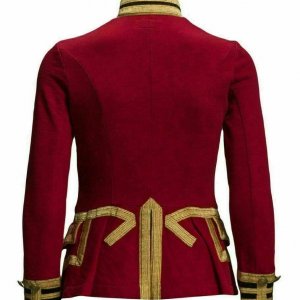 Womens Red Wool French Terry Officer's Military Band Jacket