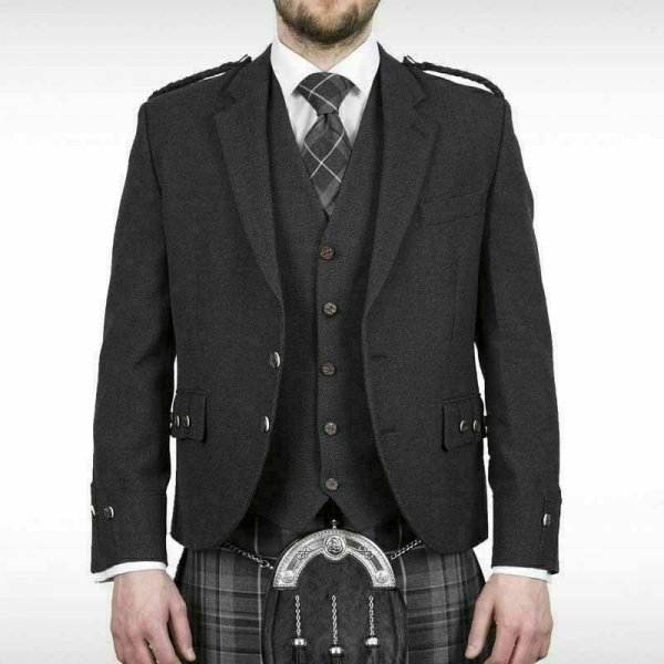 Scottish Tweed Crail Argyle Kilt Jacket With Vest – Gray 100% Tweed Wool