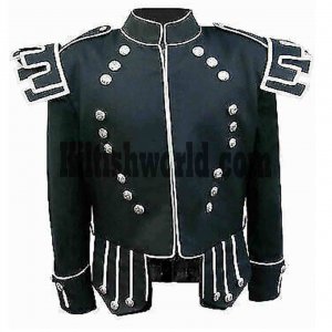 Black Traditional Scots Guards Style Doublet with Castellated Shoulder Shells