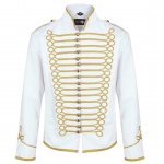 White hussar parade mens military jacket army drummer musician jacket