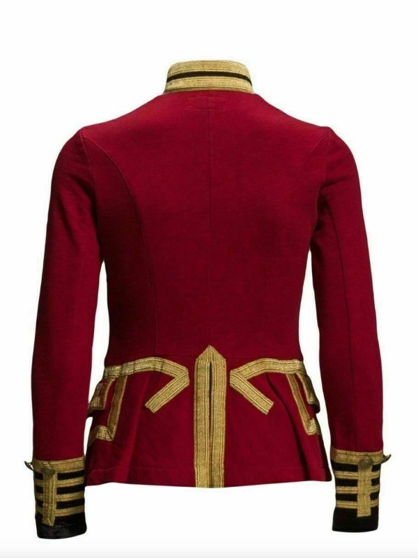 Womens Red Wool French Terry Officer’s Military Band Jacket