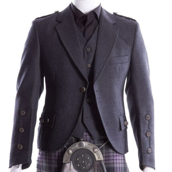 Crail Kilt Jacket and Waistcoat, Grey Charcoal Scottish