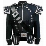Black Traditional Scots Guards Style Doublet with Castellated Shoulder Shells