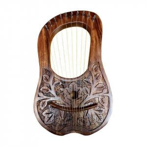 Lyre Harp 10 Strings Rosewood Hand Engraved with free key and bag, String Set