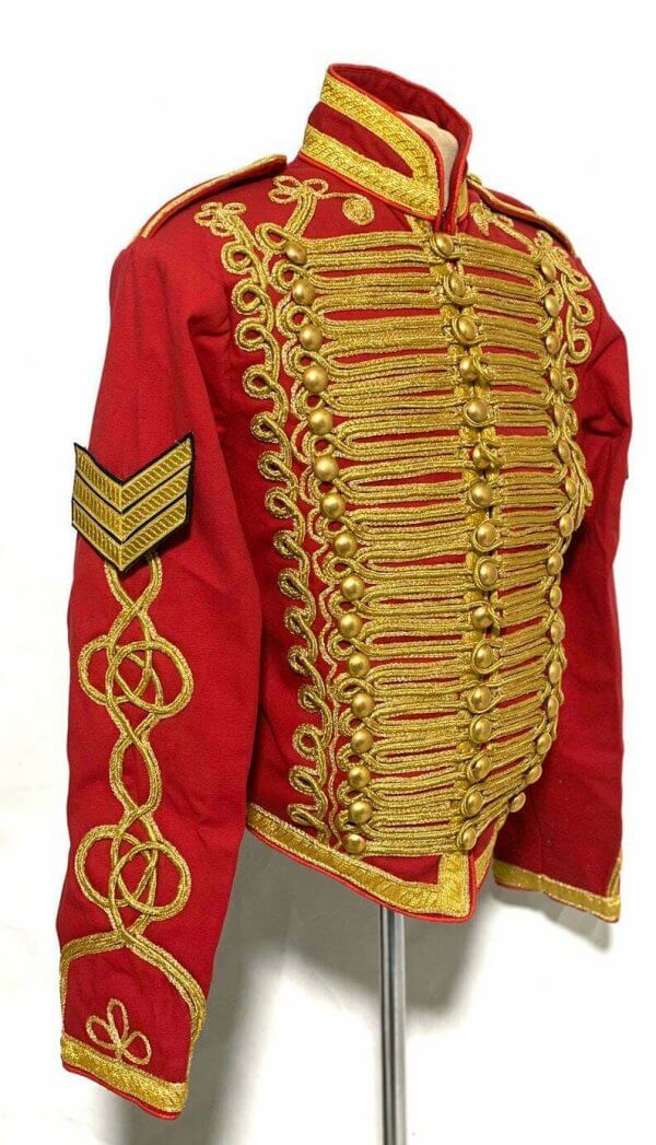 Men’s Ceremonial Gold Braiding Hussar Red Jacket with Hand embroidery