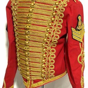 Men's Ceremonial Gold Braiding Hussar Red Jacket with Hand embroidery