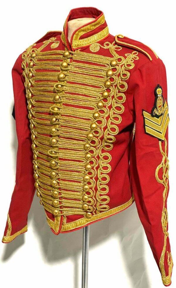 Men’s Ceremonial Gold Braiding Hussar Red Jacket with Hand embroidery