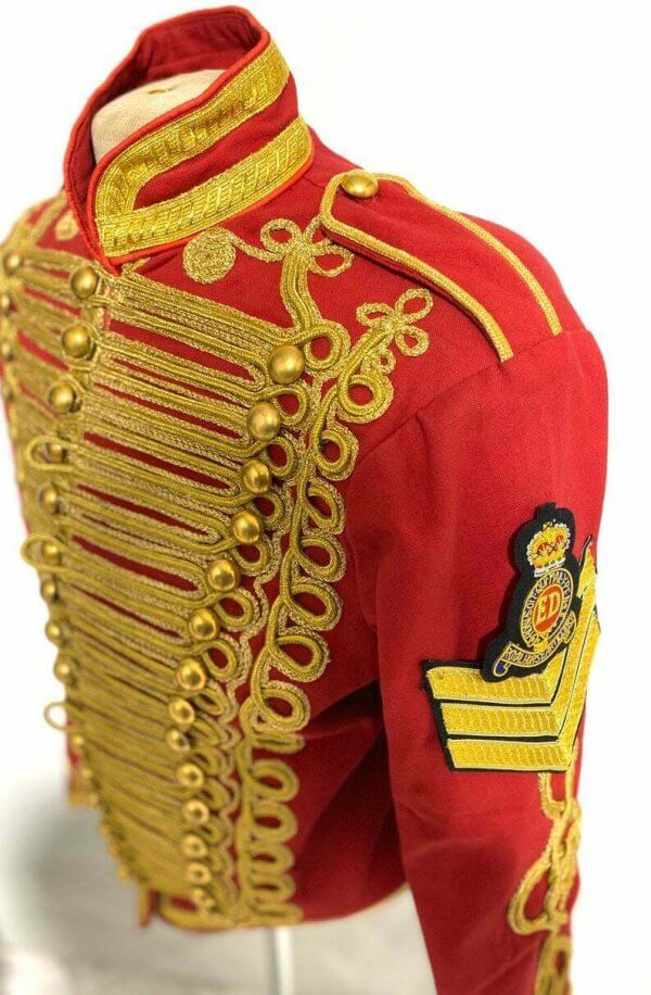 Men’s Ceremonial Gold Braiding Hussar Red Jacket with Hand embroidery